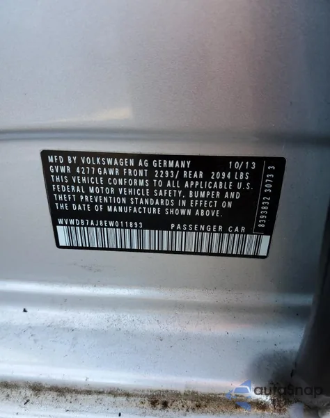 2014 Volkswagen Golf из США, поврежденный, VIN WVWDB7AJ8EW011893